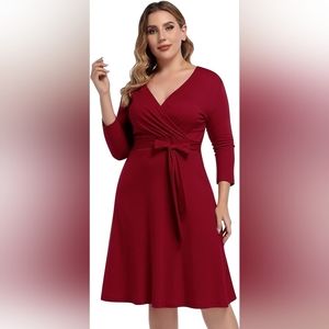 Womens Plus Size Faux Wrap Swing Dress